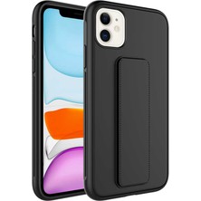 TahTicMer Apple iphone 11 Kılıf Silikon Standlı Elden Geçme Mıknatıslı Hand Strap Suni Derili Arka Koruma