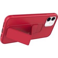 TahTicMer Apple iphone 11 Kılıf Silikon Standlı Elden Geçme Mıknatıslı Hand Strap Suni Derili Arka Koruma