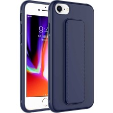 TahTicMer Apple iphone 8 Kılıf Silikon Standlı Elden Geçme Mıknatıslı Hand Strap Suni Derili Arka Koruma