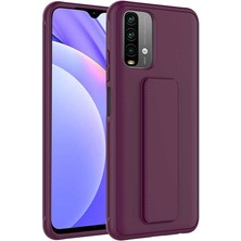 TahTicMer Xiaomi Redmi Note 10 Kılıf Silikon Standlı Elden Geçme Mıknatıslı Hand Strap Suni Derili Arka Koruma