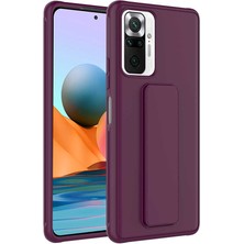 TahTicMer Xiaomi Redmi Note 10 Pro Kılıf Silikon Standlı Elden Geçme Mıknatıslı Hand Strap Suni Derili Arka Koruma