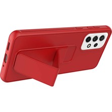 TahTicMer Samsung Galaxy A52 4g A525 Kılıf Silikon Standlı Elden Geçme Mıknatıslı Hand Strap Suni Derili Arka Koruma