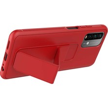 TahTicMer Xiaomi Redmi Note 10 Kılıf Silikon Standlı Elden Geçme Mıknatıslı Hand Strap Suni Derili Arka Koruma