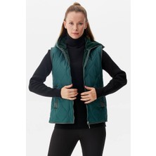 Sementa Içi Peluş Kürklü Kapüşonlu Kapitone Yelek - Yeşil