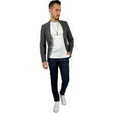 Agustini Gri Blazer Mono Yaka Slim Fit Torba Cep Tek Ceket | Agustini