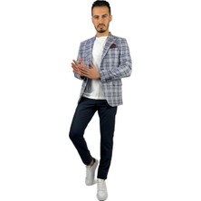 Agustini Lacivert Ekose Blazer Tek Ceket Sivri Yaka Regular Fit | Agustini