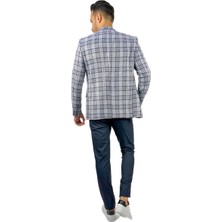 Agustini Lacivert Ekose Blazer Tek Ceket Sivri Yaka Regular Fit | Agustini