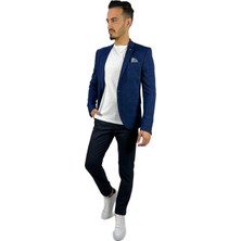 Agustini Lacivert Blazer Mono Yaka Slim Fit Yarım Astar Tek Ceket | Agustini