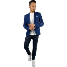 Agustini Lacivert Blazer Mono Yaka Slim Fit Yarım Astar Tek Ceket | Agustini