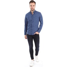 Agustini Erkek Mavi Kendinden Desenli Slim Fit Gömlek | Agustini