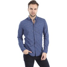 Agustini Erkek Mavi Kendinden Desenli Slim Fit Gömlek | Agustini