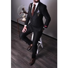 Agustini Siyah,kruvaze Takım Elbise Sivri Yaka Slim Fit | Agustini