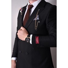 Agustini Siyah,kruvaze Takım Elbise Sivri Yaka Slim Fit | Agustini