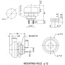 Roba 12MM PBS-33B 2 Pin Push Buton Siyah 20CM Kablolu On Off 1A 250V Mini Yuvarlak Su Geçirmez Anahtar