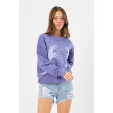 Think Simple Kadın Oversize Baskılı Basıc S-Shırt-Açık Mor