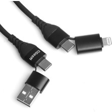 Qgeem USB 4 In 1 Lighting +Usb-A + Type-C Çok Foksiyonel Hızlı Şarj Destekli Kablo (QG-CC0029)