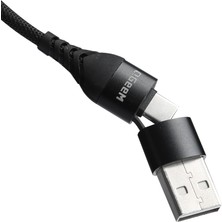 Qgeem USB 4 In 1 Lighting +Usb-A + Type-C Çok Foksiyonel Hızlı Şarj Destekli Kablo (QG-CC0029)