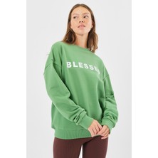Think Simple Kadın Oversize Baskılı Basıc S-Shırt-Yeşil