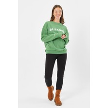 Think Simple Kadın Oversize Baskılı Basıc S-Shırt-Yeşil