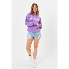 Think Simple Kadın Oversize Baskılı Basıc S-Shırt-Lila