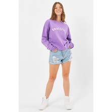 Think Simple Kadın Oversize Baskılı Basıc S-Shırt-Lila