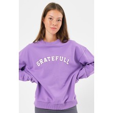 Think Simple Kadın Oversize Baskılı Basıc S-Shırt-Lila