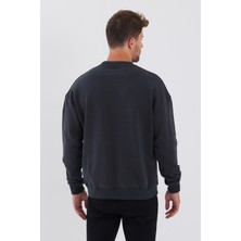 Think Simple Erkek Oversize Baskılı Basıc S-Shırt-Füme