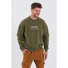 Think Simple Erkek Oversize Baskılı Basıc S-Shırt-Haki