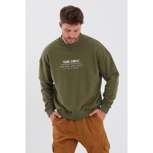 Think Simple Erkek Oversize Baskılı Basıc S-Shırt-Haki