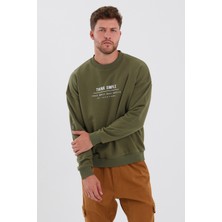 Think Simple Erkek Oversize Baskılı Basıc S-Shırt-Haki
