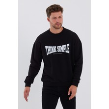 Think Simple Erkek Oversize Baskılı Basıc S-Shırt-Siyah