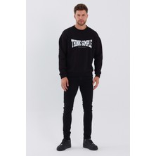 Think Simple Erkek Oversize Baskılı Basıc S-Shırt-Siyah