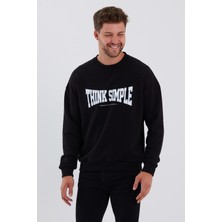 Think Simple Erkek Oversize Baskılı Basıc S-Shırt-Siyah