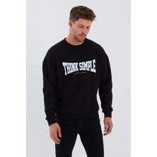 Think Simple Erkek Oversize Baskılı Basıc S-Shırt-Siyah
