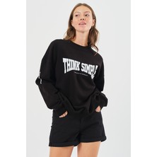 Think Simple Kadın Oversize Baskılı Basıc S-Shırt-Siyah