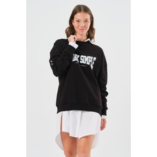 Think Simple Kadın Oversize Baskılı Basıc S-Shırt-Siyah