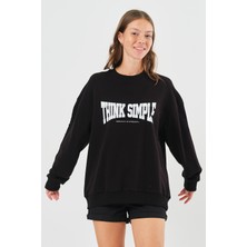 Think Simple Kadın Oversize Baskılı Basıc S-Shırt-Siyah