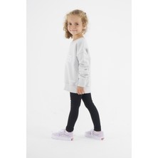 Think Simple Kız Çocuk Oversize Baskılı Basıc S-Shırt-Coolgrey