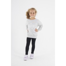 Think Simple Kız Çocuk Oversize Baskılı Basıc S-Shırt-Coolgrey