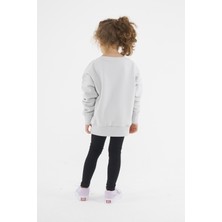 Think Simple Kız Çocuk Oversize Baskılı Basıc S-Shırt-Coolgrey