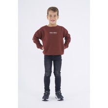 Think Simple Erkek Çocuk Oversize Baskılı Basıc S-Shırt-Kahve