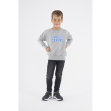 Think Simple Erkek Çocuk Oversize Baskılı Basıc S-Shırt-Gri Melanj