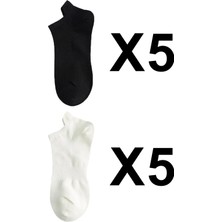 Kadın Bilek Çorap 10'lu Paket – Yüksek Lifli Pamuk, Ter Emici ve Dayanıklı Siyah-Beyaz Renk Seçenekleri