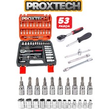 Proxtech Combo Lokma Anahtar tamir Takımı 53 Adet 1/4 Cırcır Tork Anahtarı soket Seti Oto Tamir Alet Seti