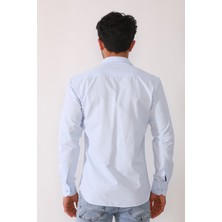 R-Germen Erkek Mikrosaten Gök Mavisi Slim Fit Gömlek