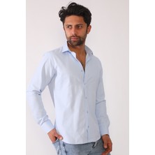 R-Germen Erkek Mikrosaten Gök Mavisi Slim Fit Gömlek