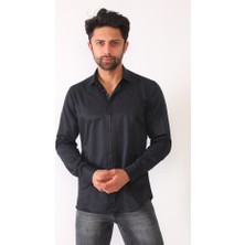 R-Germen Erkek Mikrosaten Gök Mavisi Slim Fit Gömlek