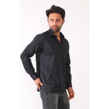 R-Germen Erkek Mikrosaten Gök Mavisi Slim Fit Gömlek