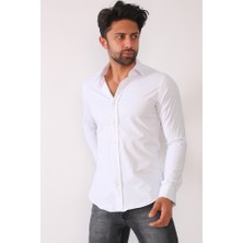 R-Germen Erkek Siyah Süper Slim Fit Likralı Gömlek