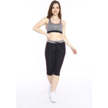 Escetic Kadın Siyah Kırçıllı  Büstiyer Fitness Bra Spor Kapri Tayt Takım - 0116-1